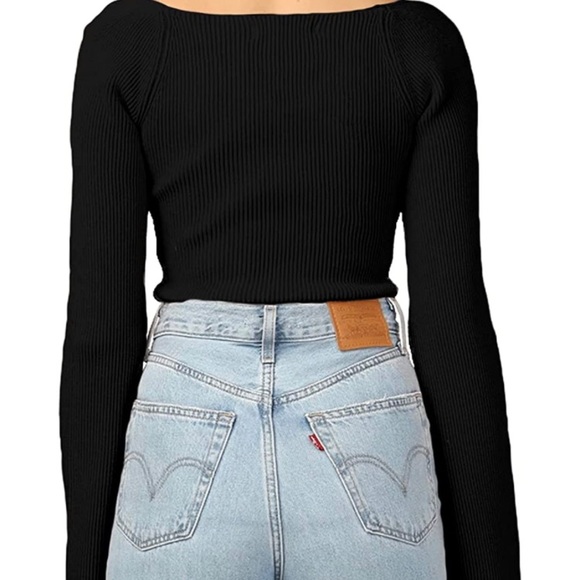 Womens Sweater Top Sweetheart Neck Ribbed Bustier Corset Knit Long Flare Sleeve - Picture 3 of 6